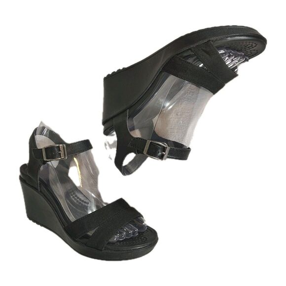 Crocs Leigh II Sizes 6 Ankle Strappy Wedge Sandals Comfortable Black - Picture 5 of 9